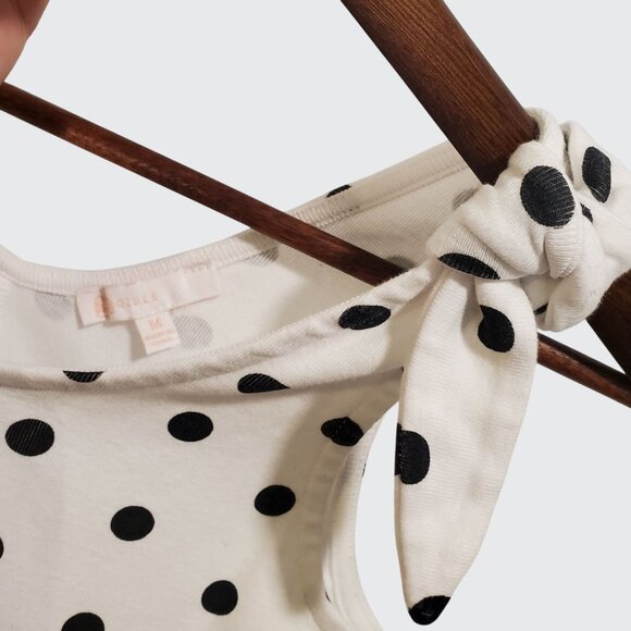 EUC GB Girls White Black Polka Dot Romper Pockets Tie Shoulder Accent Medium - Picture 6 of 9